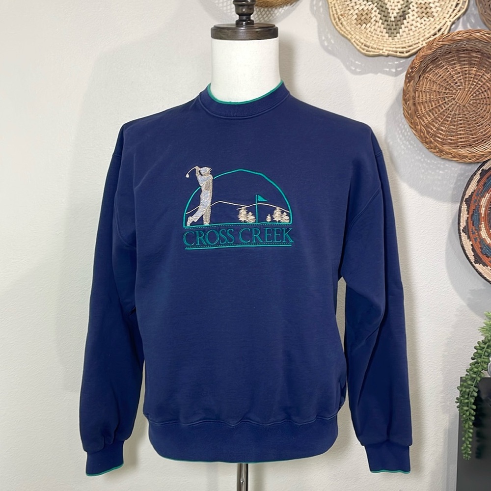 Vintage Cross Creek Golf Crewneck Sweatshirt Sweater Unisex Navy Teal  Medium